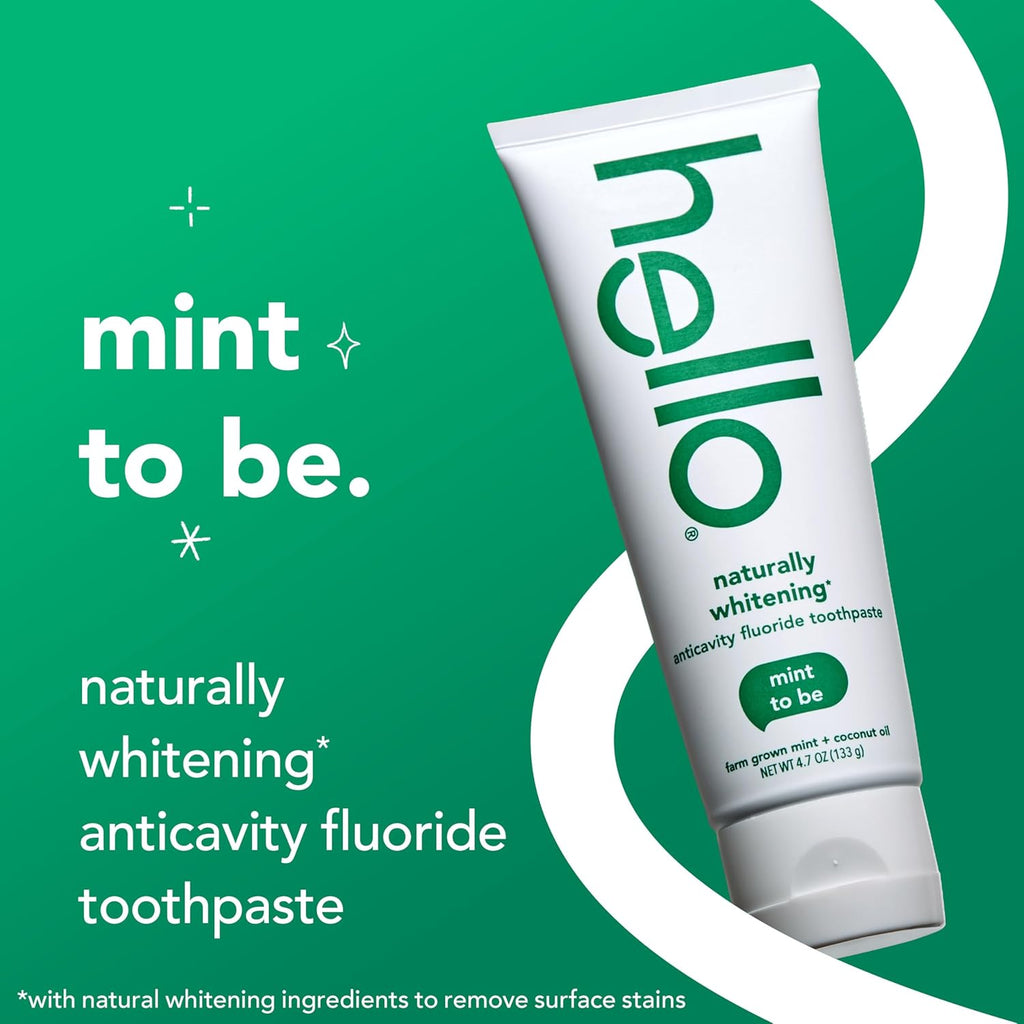 hello Naturally Whitening Fluoride Toothpaste, Natural Whitening Toothpaste with Coconut Oil and Tea Tree Oil, Tames Bad Breath, Helps Moisturize, and Fights Cavities, Mint, 3 Pack, 4.7 Oz Tubes