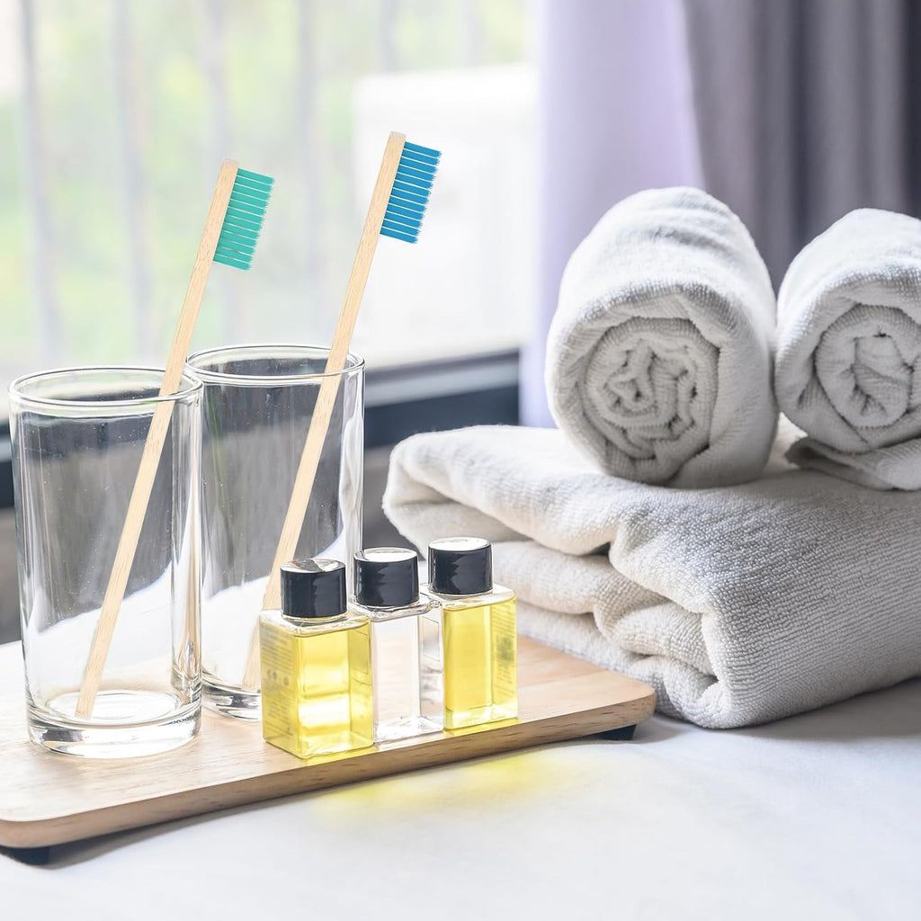 Vesici 200 Pcs Bamboo Toothbrushes Bulk Soft Bristles Toothbrushes with Micro Fur Ultra Wooden Bamboo Teeth Brush Manual for Adults Travel Family Hotel Individually Packaged (Black,Pink,Green,Blue)