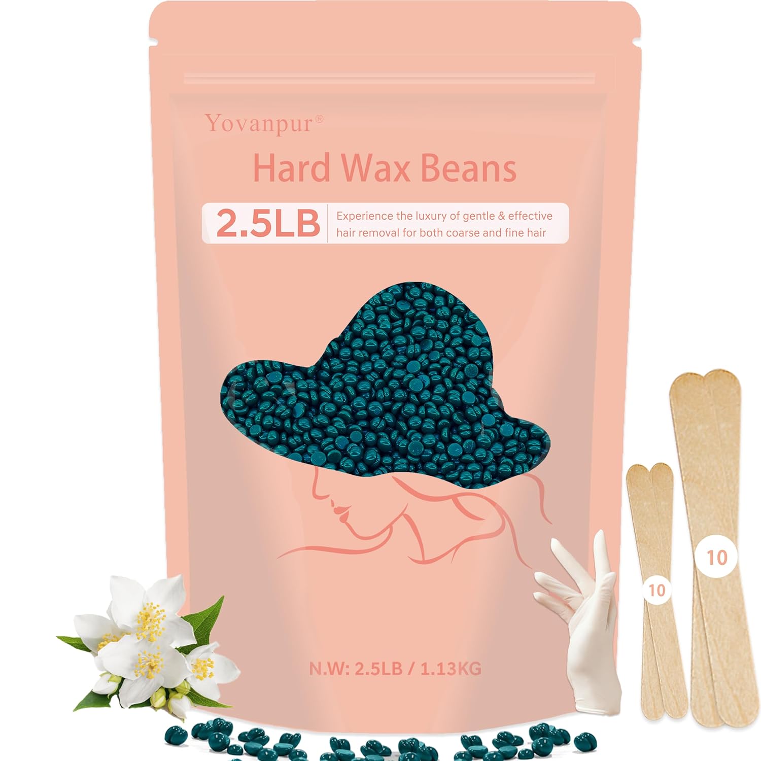 2.5lb Hard Wax Beads For Hair Removal, Yovanpur Waxing Beans for Sensitive Skin, Face, Eyebrows, Bikini, Brazilian, Legs and Full Body Bulk