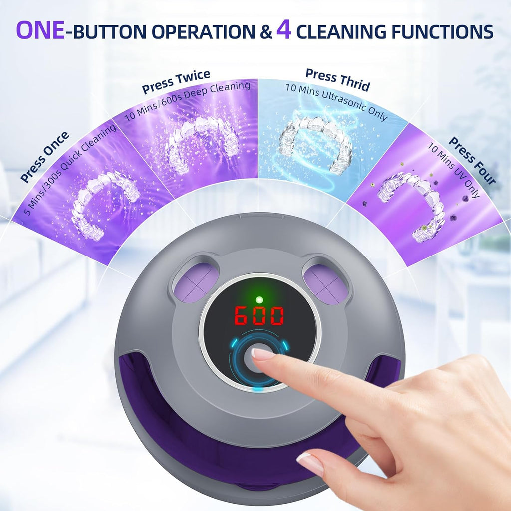 Ultrasonic Retainer Cleaner, Retainer Cleaner Machine for Dentures, Mouth Guards, Braces, Toothbrush Heads, Jewelry with 200ML Capacity, 45kHz Retainer Cleaning, 4 Modes for Appliances (Grey)