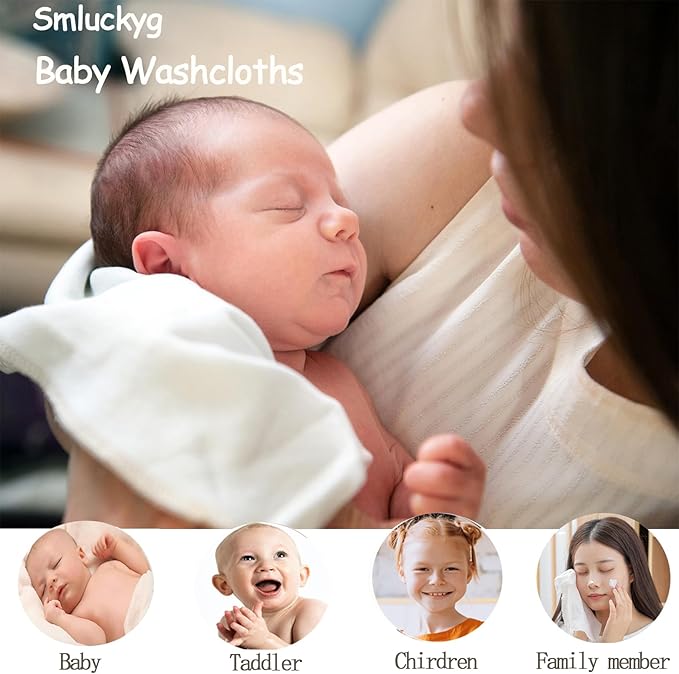 10-Pack Organic Baby Washcloths - Ultra Soft Organic Cotton Reusable Towels, Gentle for Newborn Sensitive Skin, Perfect for Baby Towels, Feeding & Travel Care (Multicolor)