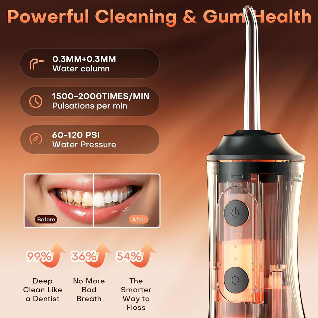 Water Dental Flosser - Portable Cordless Oral Irrigator 300ML, Rechargeable IPX7 Waterproof Irrigation Cleaner for Teeth Cleaning & Flossing, Travel & Home Use