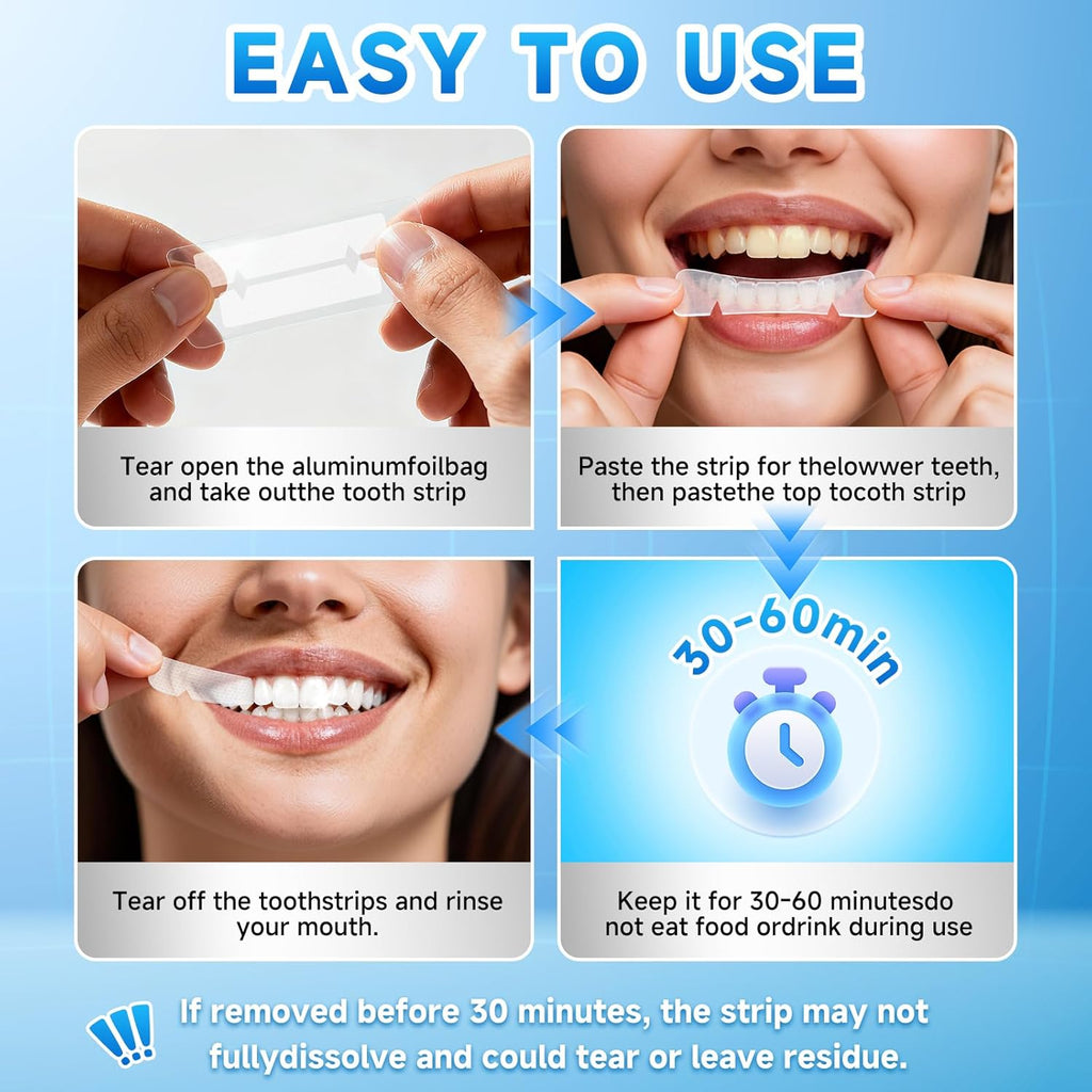 Teeth Whitening Strips for Sensitive, 42 Strips Whitener Safe Whitestrip, Deep Stains Removal Tooth Whitening, Enamel Safe Non-Slip Dry Strip Technology for Whiter Teeth, Mint