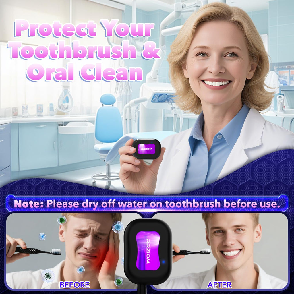 Toothbrush Sanitizer Case, RRZIOM Portable Toothbrush Covers Rechargeable, Rechargeable Toothbrush Cleaner Holder Case for Travel Home, Detachable Toothbrush Cover Cap for All Toothbrushes (Black)