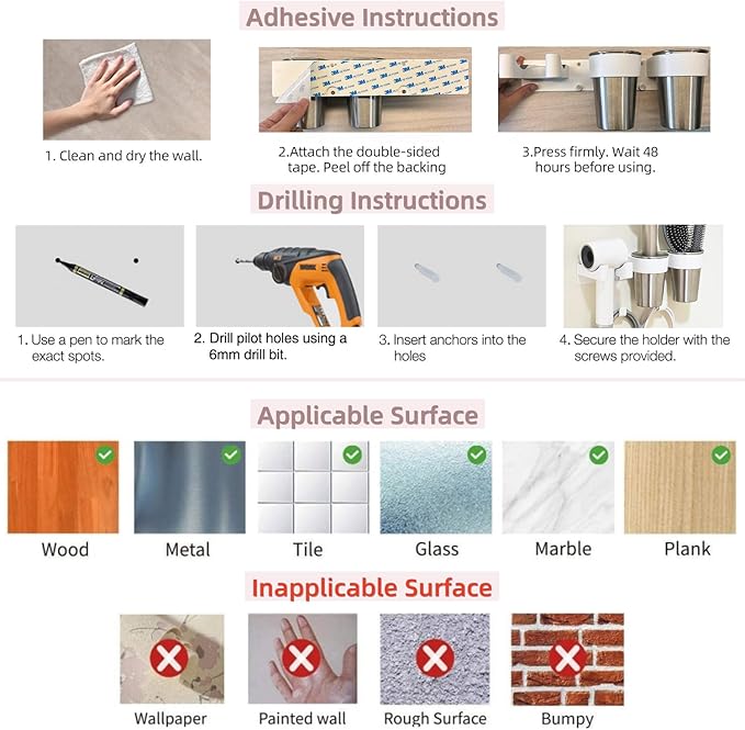 Hair Tool Organizer, Hot Tools Organizer Wall Mount White, Aluminum Hair Tool Organizer Wall Mount, Wall Mounted Hot Tool Organizer with 2 Stainless Steel Cups for Bathroom & Vanity Storage CHOCHYAH