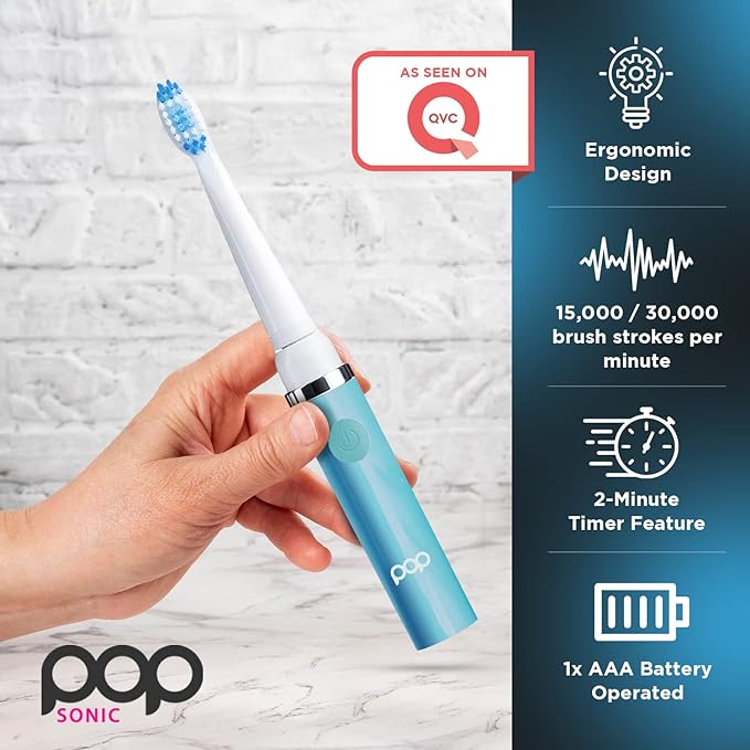 Pop Sonic Electric Toothbrush (Blue Pastel) - Travel Toothbrushes w/AAA Battery | Kids Electric Toothbrushes with 2 Speed & 15,000-30,000 Strokes/Minute, Dupont Nylon Bristles