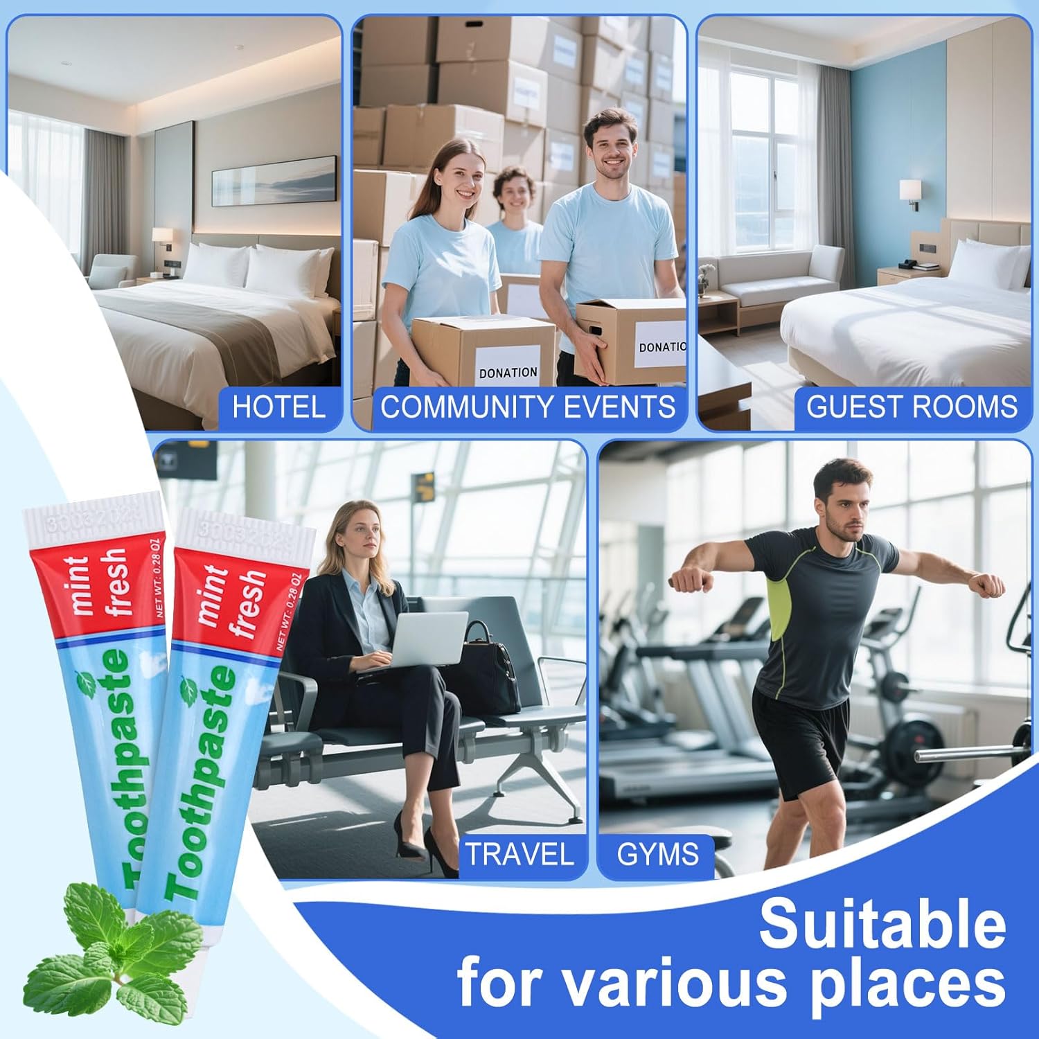 0.28oz Small Toothpaste Travel Size Bulk,Mini Toothpaste Travel,Mint Scent TSA Compliant for Hotel Camping Gym Office School Homeless 240
