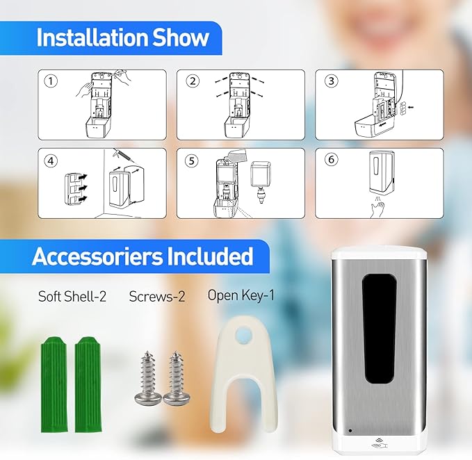 Automatic Hand Sanitizer Dispenser, Jewaytec 1000ML Wall Mounted Stainless Soap Dispenser Touchless Auto Liquid Dispenser for Office, Home, Restaurant