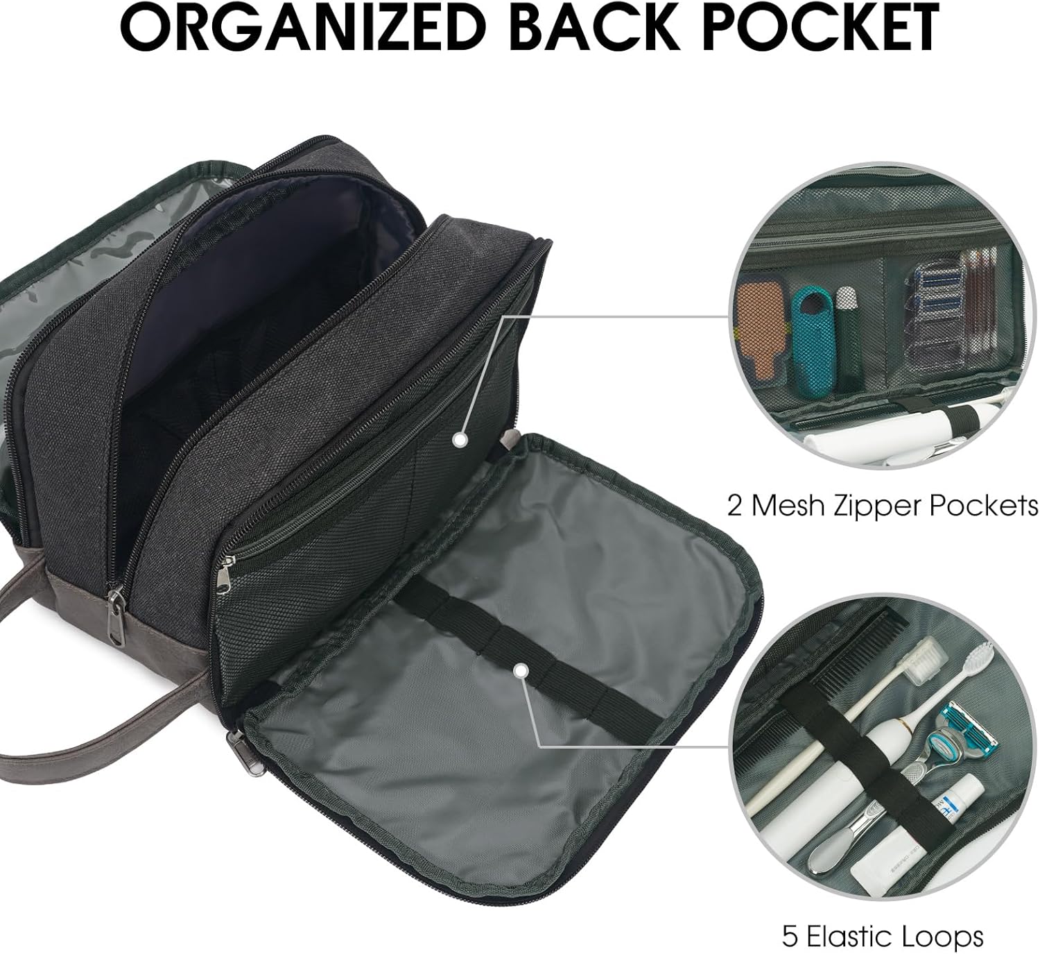 WANDF Travel Toiletry Bag for Men Large Toiletries Shaving Bag Water Resistant Hanging Dopp Kit Travel Accessories Bag for Women Men (Black)