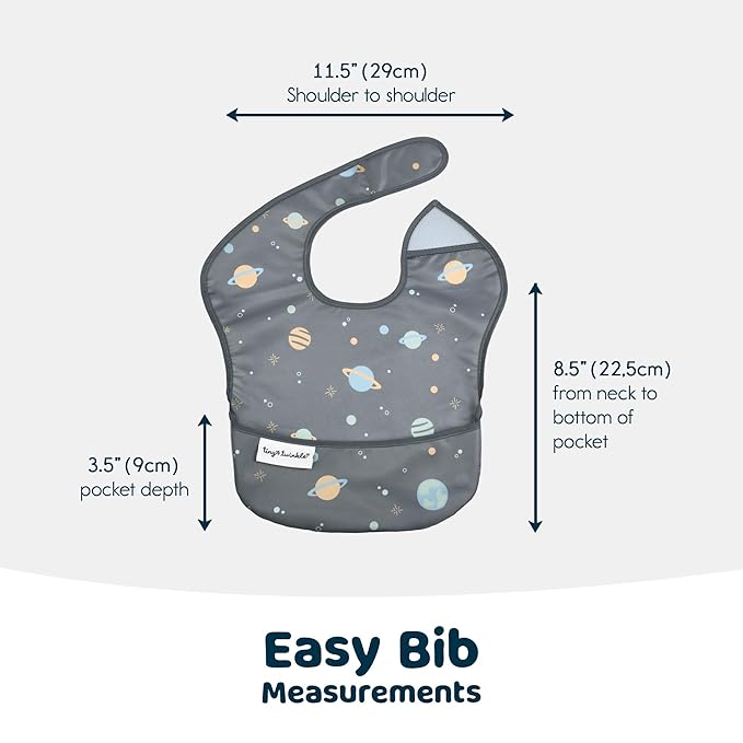 Tiny Twinkle Mess-Proof Baby Bibs for Eating | Waterproof, Wipeable Toddler Bibs with Catch-All Pocket | Feeding Bibs for Girls & Boys(3 Pack, Space)