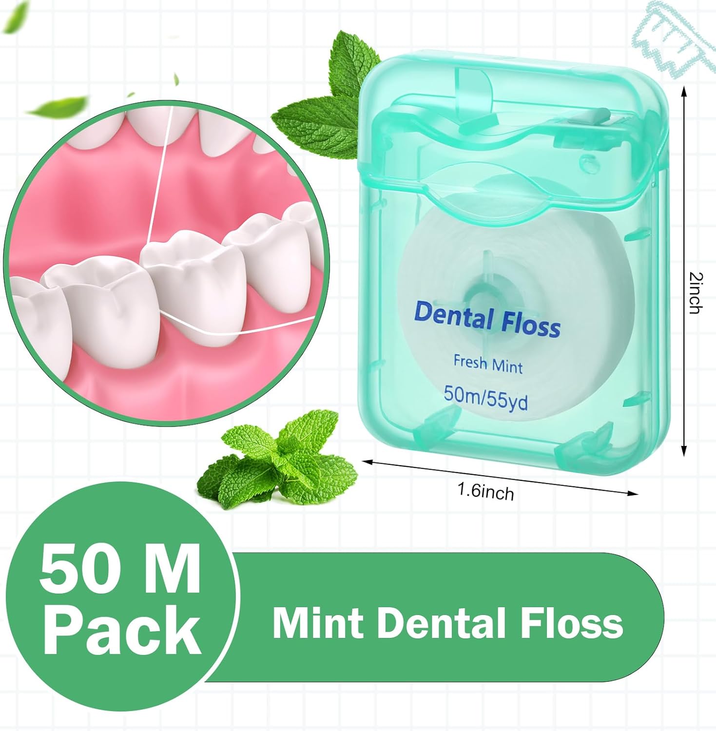 Mimorou 96 Pack Dental Floss Bulk Mint Flavored Floss 50m Each Travel Dental Oral Care for Teeth and Gum Protection(Mint Green)