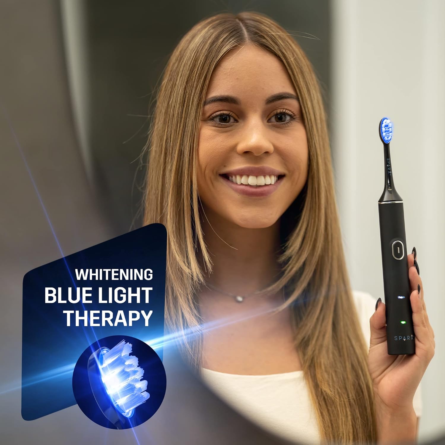 SPARX - Toothbrush Replacement Heads, Brush Heads with Blue Light Therapy for Gum Care, Replacement Brush Heads, Black, 1 Pack