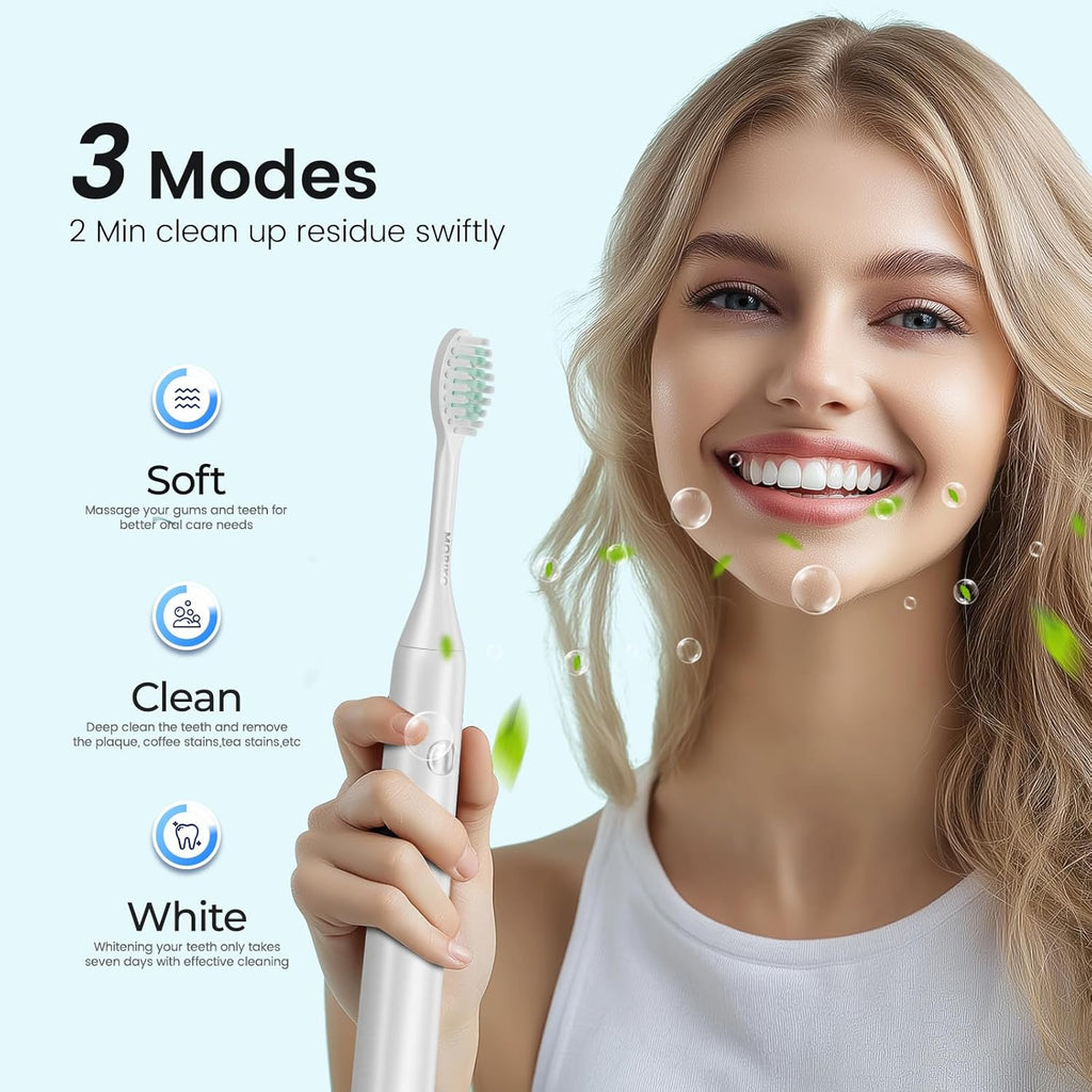 Travel Electric Battery Toothbrush for Adults, Sonic Electric Toothbrush with Case, Rechargeable Portable Electric Toothbrush Travel Kit (White, Battery)