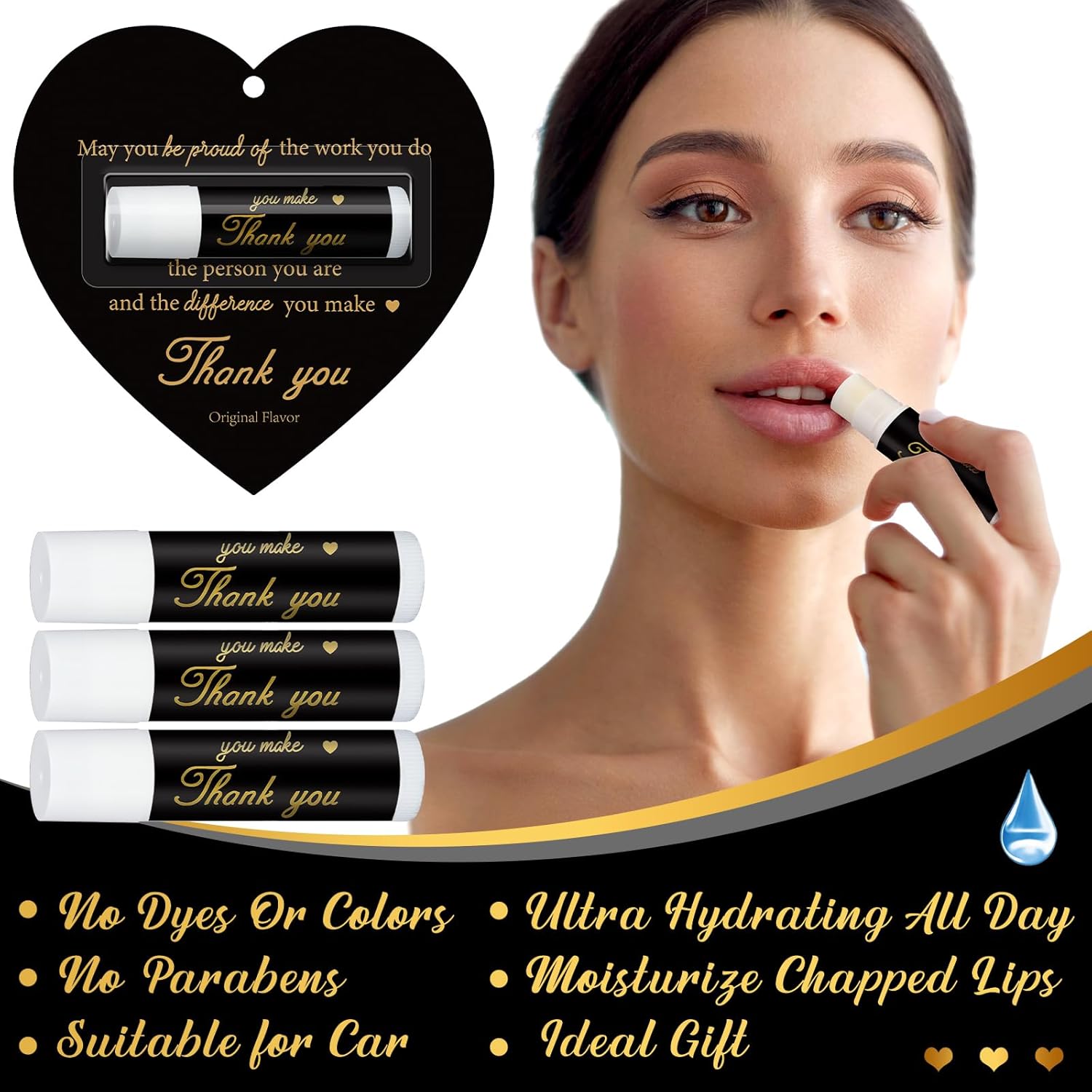 30 Pack Christmas Employee Appreciation Gift Lip Balms Bulk Staff Teacher Team Volunteer Thank You Gift Thanksgiving Christmas Appreciation Party Favor for Women Men(Heart,Black Gold)