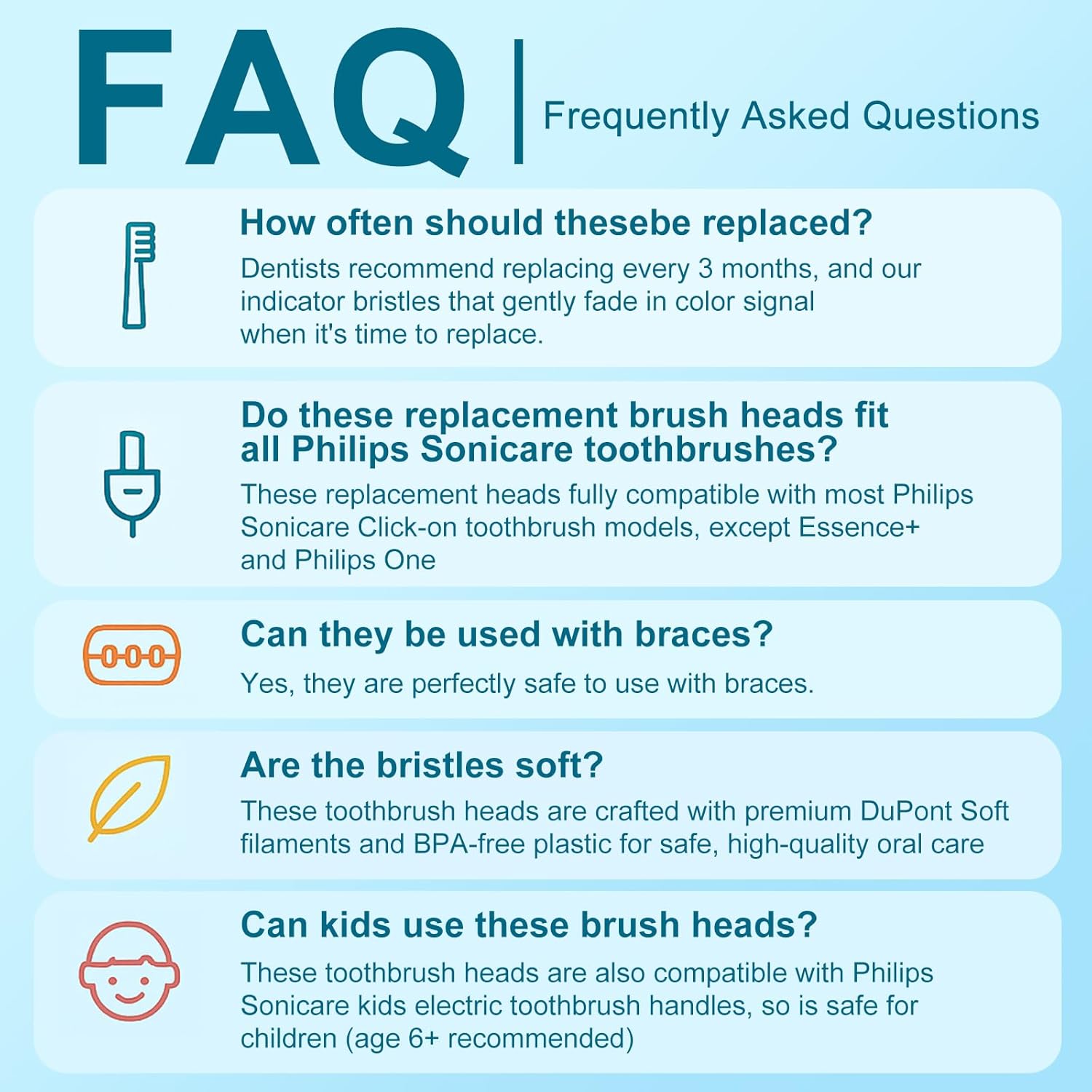 Aoremon Toothbrush Replacement Heads for Phillips Sonicare Replacement Brush Head Compatible with Most Philips Sonicare Click-on Electric Toothbrush, Black 10 Pcs