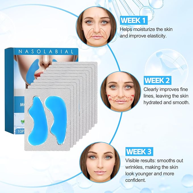 10 PCS Facial Wrinkle Patch, Forehead Moisturizing Patch for Smooth Smile Line, Frown Line & Crows Feet, Facial Pads for Under Eyes, Lips, Forehead