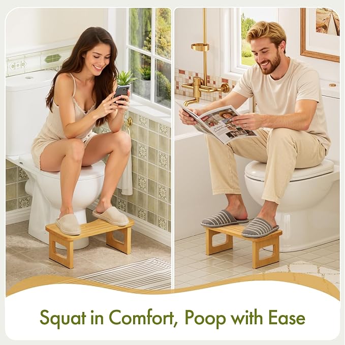 AmazerBath Bamboo Toilet Stool, Foldable Squat Potty Stool for Adults, Non-Slip Poop Stools for Bathroom, 0.59" Thickness Potty Step Stool, Poop Foot Pooping Steps for Kids, 6.8"