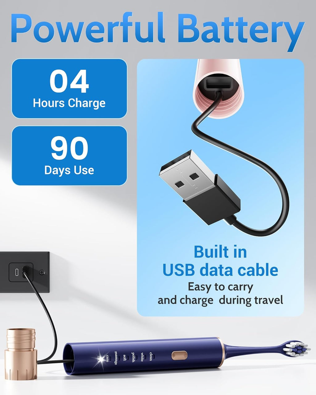 Blue & Pink Electric Toothbrush for Adults, USB Rechargeable Sonic Toothbrush with 12 Brush Heads, Smart Timer, 6 Modes, 2-Hour Fast Charge Last 30 Days