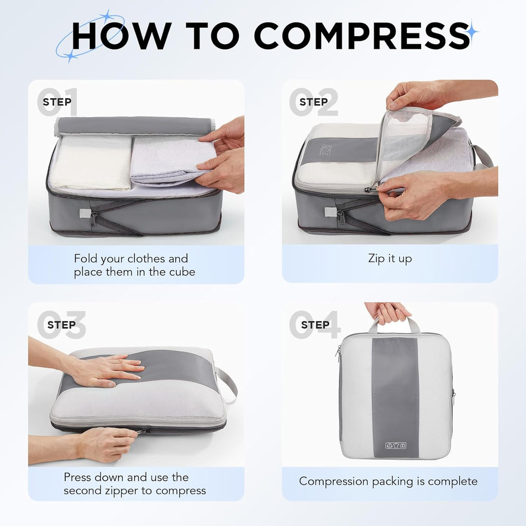 10 Set Compression Packing Cubes for Travel Essentials,Compressible Expandable Packing Cubes for Suitcase,OlarHike Luggage Organizer Bags for Travel,Handy Helper for Organizing Clothes(Gray)