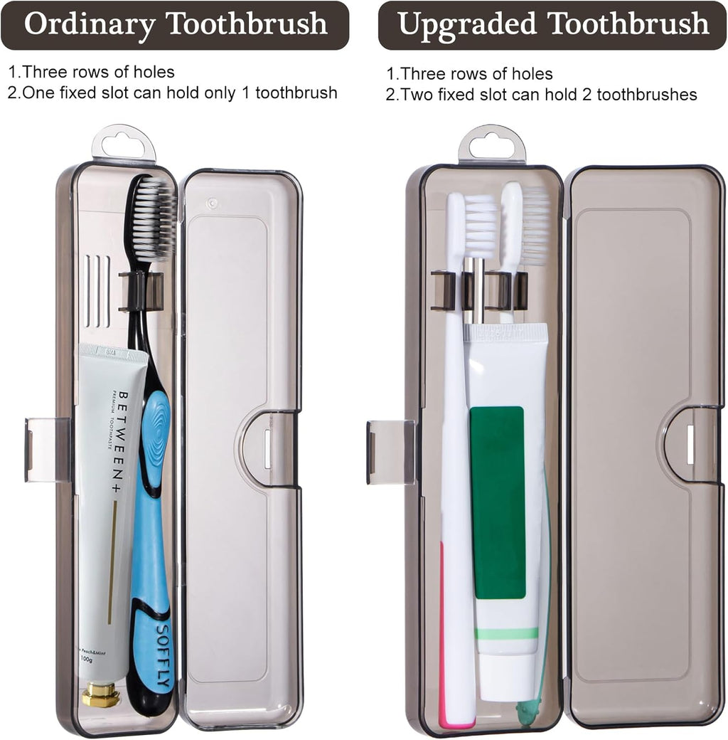 Toothbrush Travel Case 2 Pack, Clear Black Toothbrush Case Holder Travel Size Plastic Toothbrush Holder Toothpaste Storage Container Portable for Traveling, 7.87 x 2.36x 1.18”