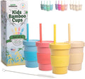 Grow Forward Bamboo Kids Cups with Lids and Straws - 10oz Drinking Cups for Kids with Childproof Twist Lids & Silicone Straws - Eco Friendly, BPA Free, Non Toxic & Dishwasher Safe - Paradise
