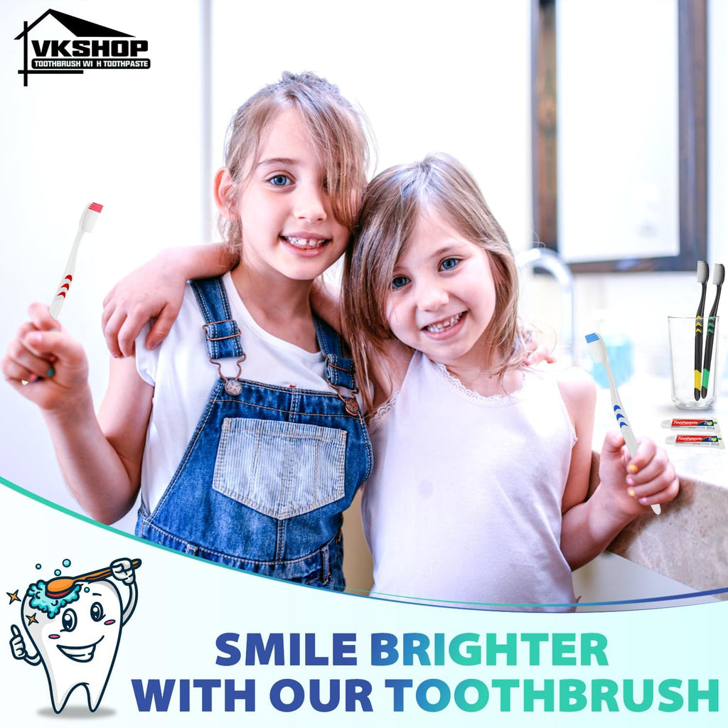 24 Pack Disposable Toothbrush with Toothpaste, Individually Wrapped Travel Toothbrush Kits, Soft Bristles for Travel, Hotels, Camping, Donations, Dental Care (White)