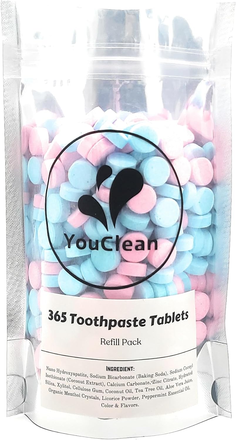 Refill Pack - 365 Toothpaste Tablets - Natural Remineralization & Whitening with Nano Hydroxyapatite - Travel or Daily Use - Fluoride Free (Bubblegum365)