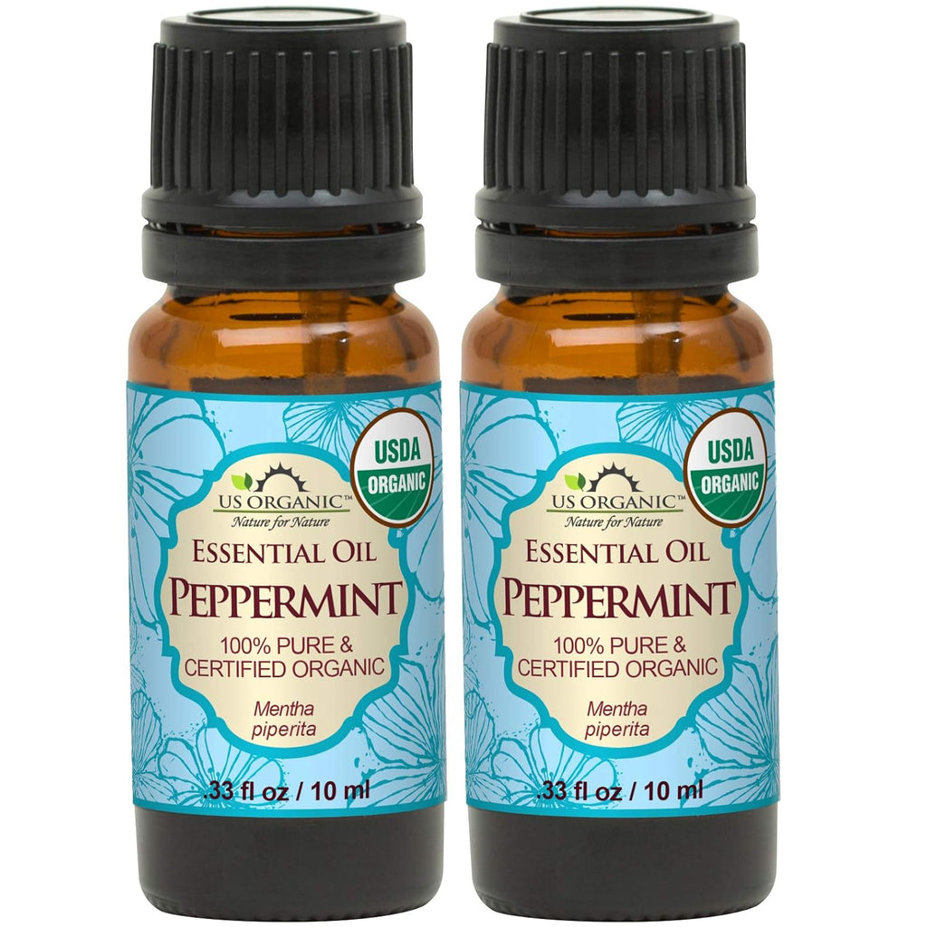 US Organic 100% Pure Peppermint Essential Oil - USDA Certified Organic - 10 ml Pack of 2 - w/Improved caps and droppers (More Size Variations Available)