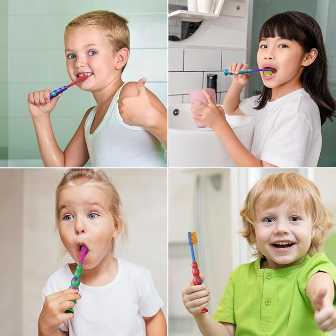 Newday Kids toothbrushes 6 Pack Set Soft Bristles Fun Lovely with Suction Cup, Includes Travel Covers, Animal toothbrushes for Kids Boys & Girls, Toddlers &Children Teeth Age 3+ (Multicolor)