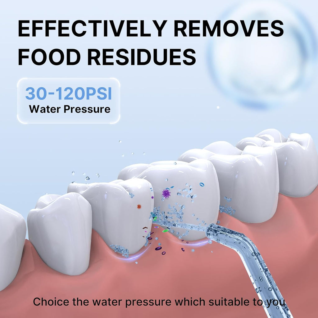 TUREWELL Water Dental Flosser for Teeth/Braces, 310 ML Portable Cordless Oral Irrigator with 5 Modes, IPX7 Waterproof Electric Water Flossing with 4 Replacement Jet Tips for Travel and Home, White