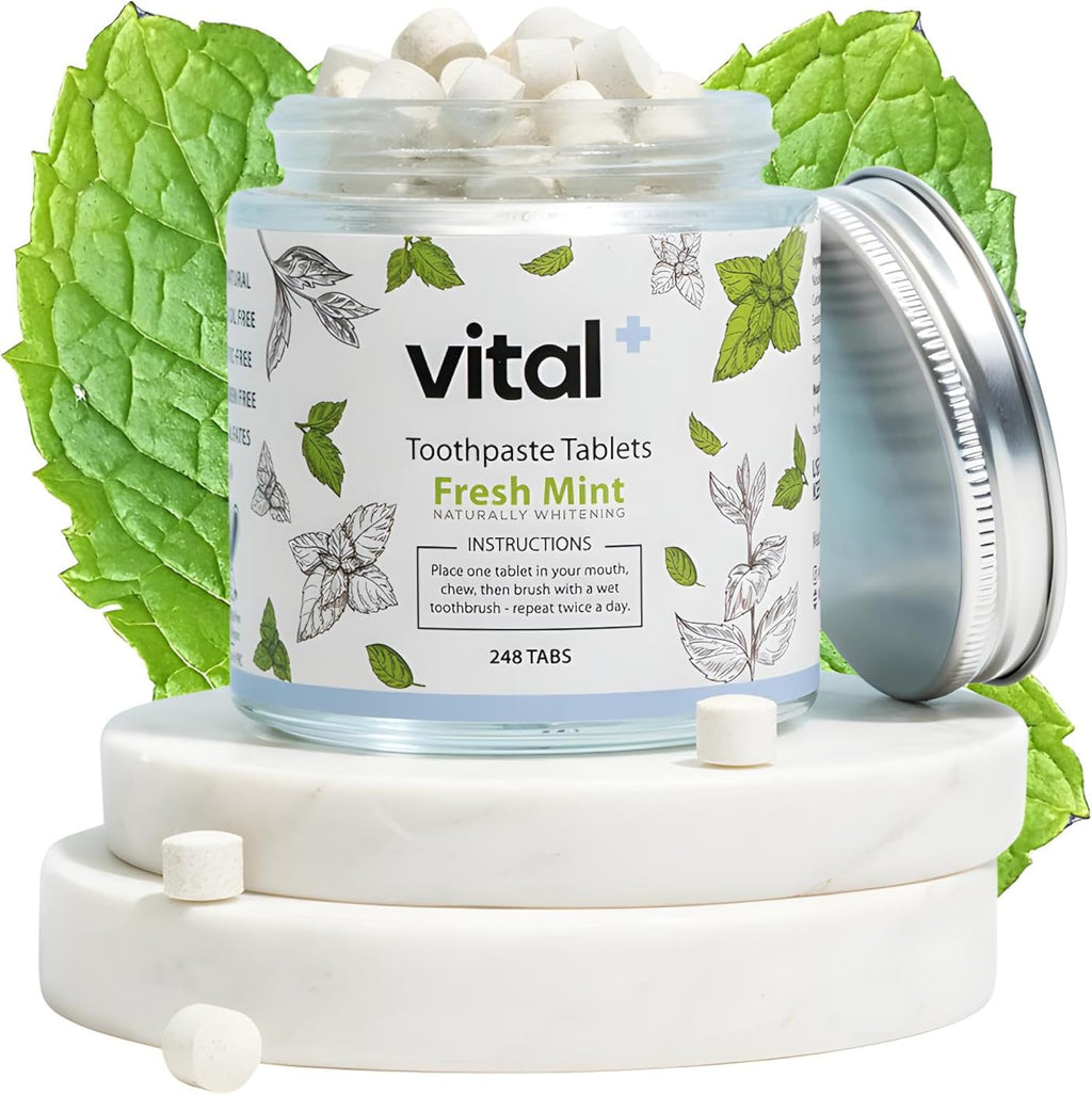 Vital Toothpaste Tabs with 7% Nano-Hydroxyapatite | Naturally Whitens + Remineralizes Teeth | Fluoride & Plastic Free | Combats Sensitivity | Travel & Eco Friendly | Fresh Mint | 248 Tablets (4 Month)