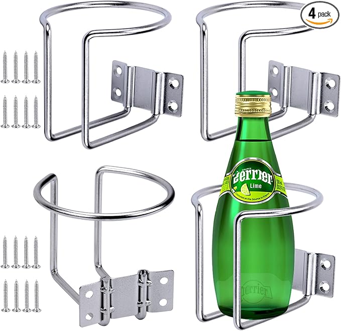 Marinebaby 4 pcs Boat Cup Holder,Stainless Steel Universal Drink Holders,Suitable for Boat,Truck,RV,Tractor,Outdoor Wooden Swing. (Silver)