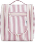 Narwey Small Striped Hanging Travel Toiletry Bag for Women, Travel Bag for Toiletries, Makeup Bag Organizer Cosmetic Bags Make Up Bags for Women (Dusty Rose Stripe)