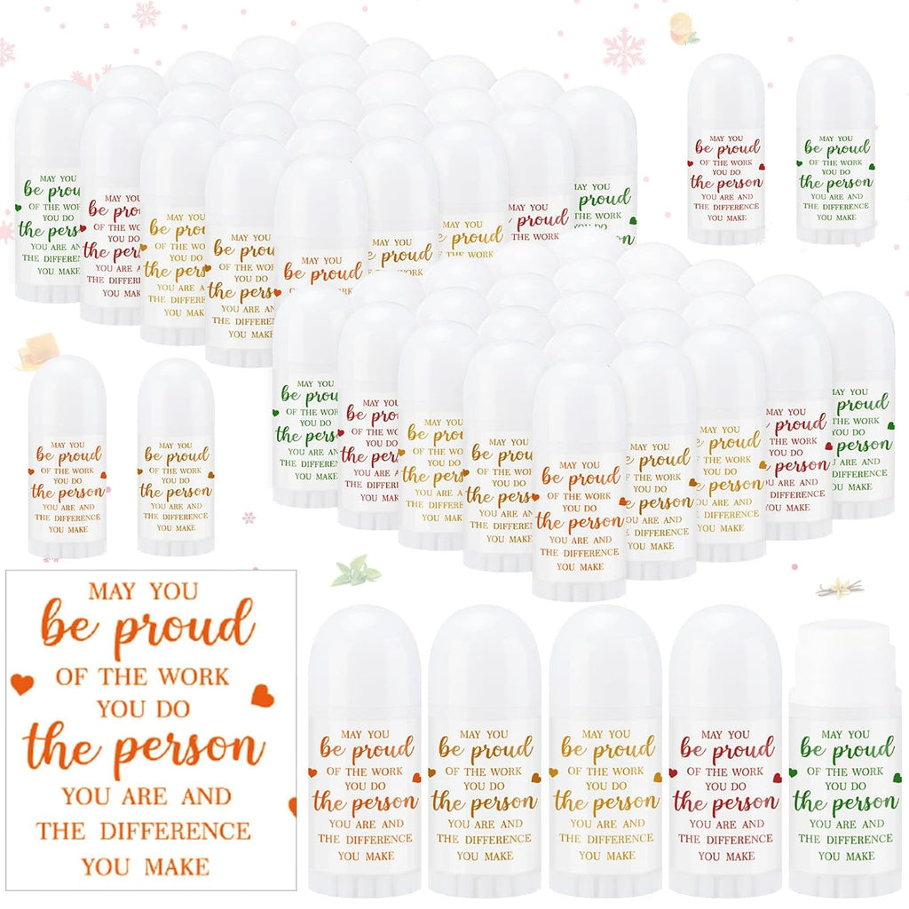 50 Pcs Christmas Mini Lip Balm Pack Thank You Gifts Moisturizer Assorted Flavors Beeswax Natural Ingredients Dry Chapped Lip Care Products for Coworkers Women Friend Men (Proud)