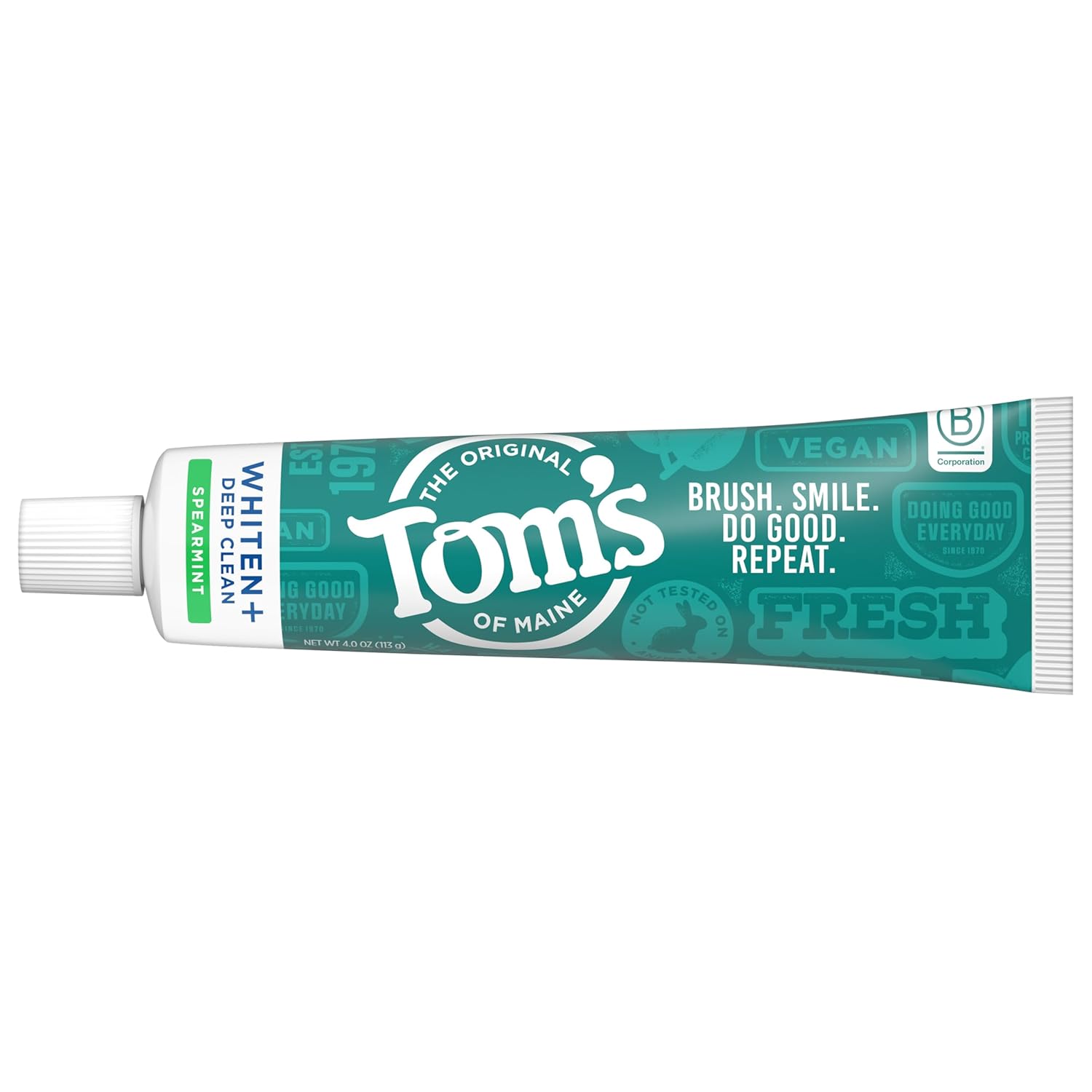 Tom's of Maine Whiten Plus Deep Clean Whitening Toothpaste, Natural Whitening Toothpaste with Plant-Based Cleansers, Enamel Safe Formula, Whitens Without Causing Sensitivity, Spearmint, 4.0 Oz