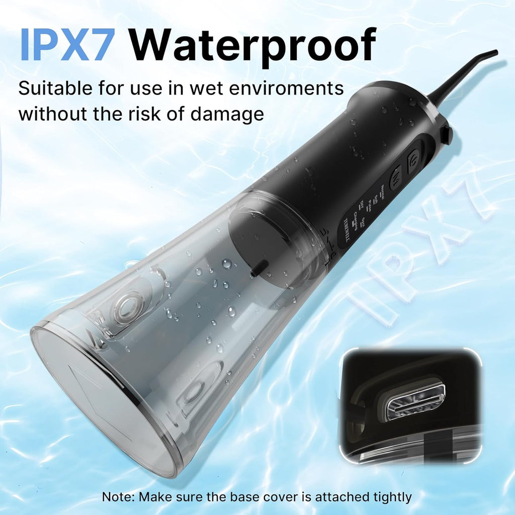 TUREWELL Water Dental Flosser for Teeth/Braces, 310 ML Portable Cordless Oral Irrigator with 5 Modes, IPX7 Waterproof Electric Water Flossing with 4 Replacement Jet Tips for Travel and Home, Black