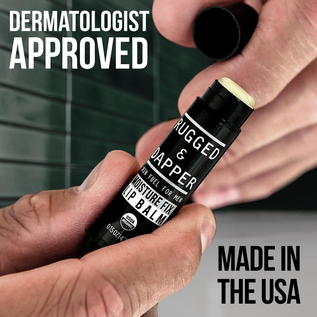 RUGGED & DAPPER Lip Balm for Men - Certified Organic + Natural Ingredients - 4 Pack - Hydrating Mens Chapstick - USA Made