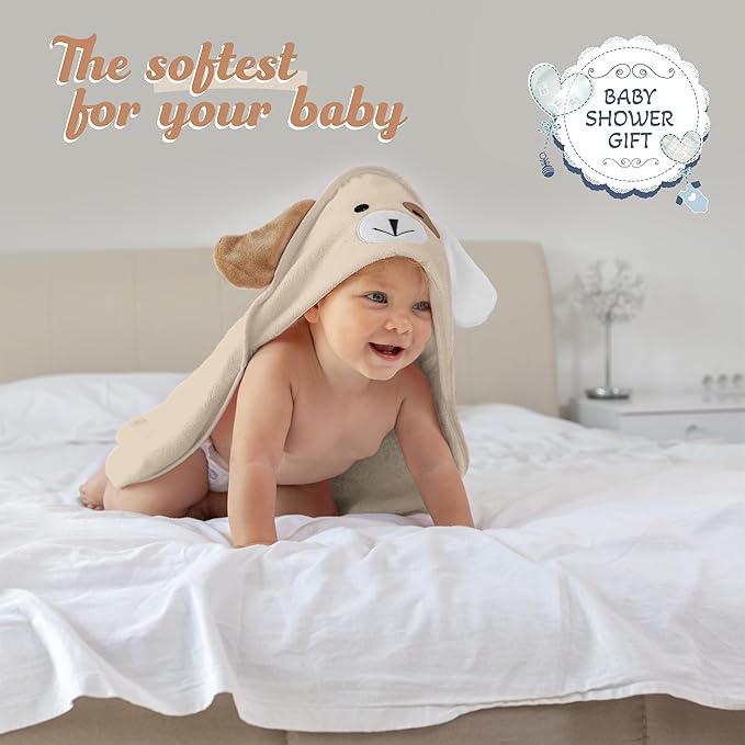 Baby Towels with Hood - Soft, Absorbent Viscose Made of Bamboo, Extra Large 35 x 35 Inches, for Newborns, Infants, Boys and Girls, Beige