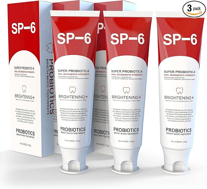 SP-6 Probiotic Whitening Toothpaste - Enhanced Formula with 6 Probiotics for Teeth Whitening and Gum Health - Enamel-Safe, Fluoride-Free, Fresh Mint Flavor, 4.9Oz (3)