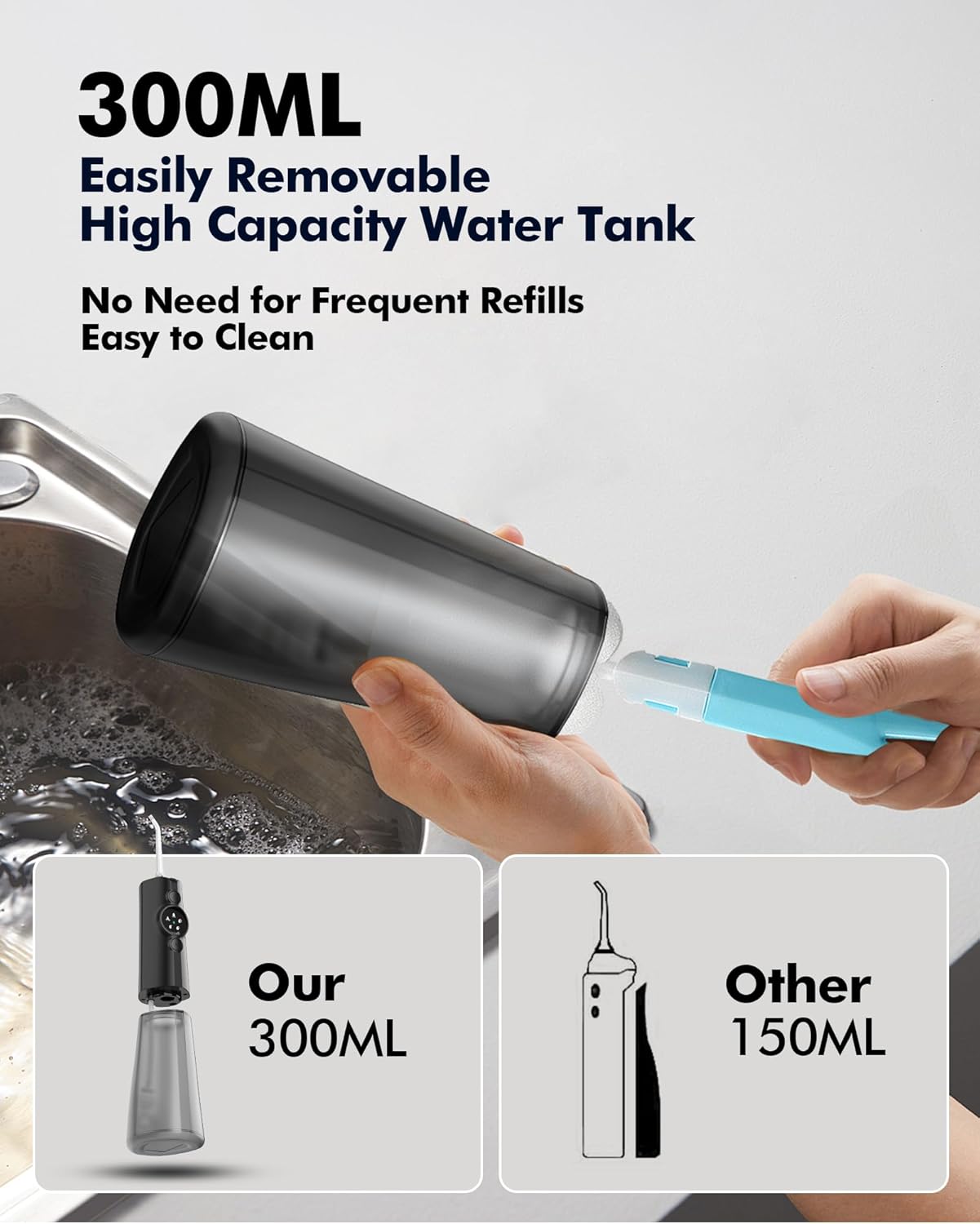 Water Flosser Teeth Pick: 300ML & LED Display 5 Modes Rechargeable Dental Flossers for Braces,Sensitive Gums, Portable Flossing for Teeth Cleaning, IPX7 Waterproof Cordless for Home Travel Use