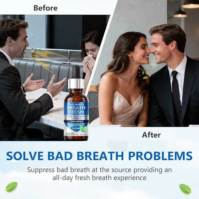 Bad Breath Treatment for Adults - Natural Fast-Acting Breath Freshening Drops with Long-Lasting Protection, Alcohol-Free Oral Care Solution for Social Confidence