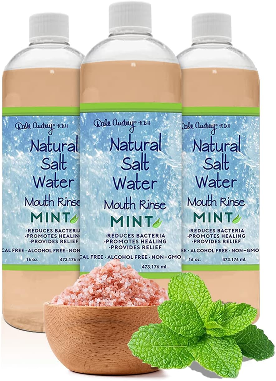 3 Pack Natural Saltwater Mouth Rinse | Himalayan Pink Salt Water Oral Rinse | Organic Refreshing Mint Flavor Fluoride & Alcohol Free Mouthwash for Fresh Breath | Natural Gum Care Mouthwash-16 FL Oz
