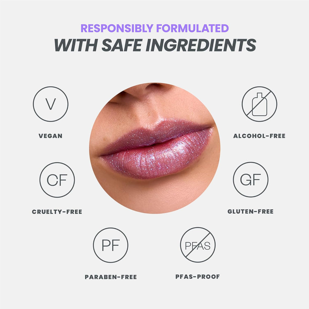 Wonderskin Lip Gloss Blading Top Gloss, Hydrating and High Shine Finish Lip Makeup (Blue Glitter)