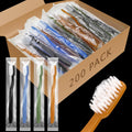 Tioncy 200 Pack Prepasted Disposable Toothbrushes Individual Wrapped Toothbrushes Soft Bristle Travel Toothbrush Single Use Wrapped for Hotel, Camp, Travel and Gift for The Homeless (Morandi Colors)
