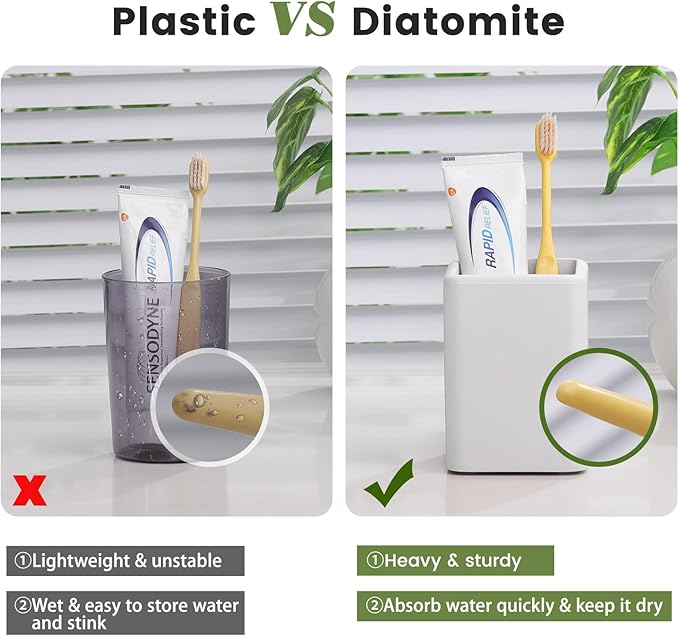 Luxspire Toothbrush Holders, Fast Drying Toothbrush Holders for Bathroom, Diatomite Toothbrush Cups Electric Toothbrush and Toothpaste Holder for Bathroom Countertop, Light Gray