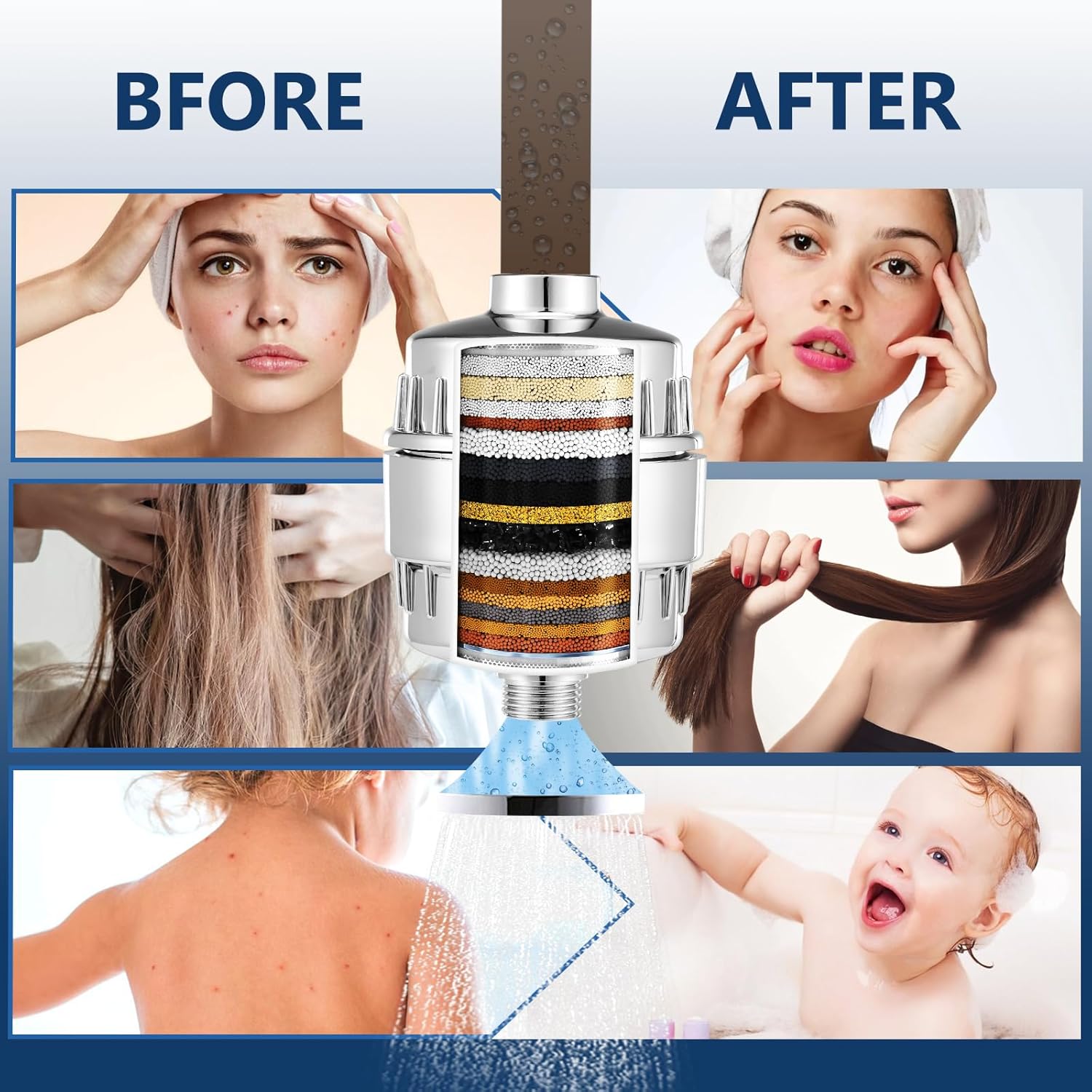 20 Stage Shower Filter Replacement Cartridge - Shower Head Filter Replacement Cartridge for Hard Water, Chlorine, Heavy Metals, High Output Shower Water Softener, 1 Pack