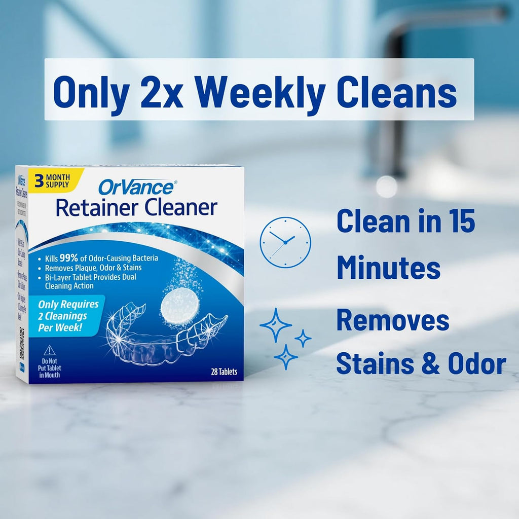 OrVance Retainer Cleaner Tablets (3 Month Supply) | Only 2 Cleanings Per Week Required | Removes Odors, Stains, Plaque for Invisalign, Mouth/Night Guards, and Removable Orthodontic Appliances