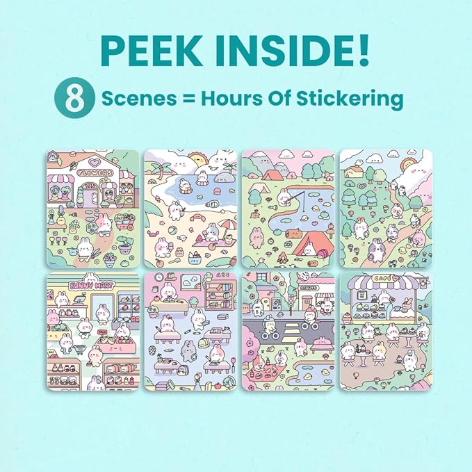 Cupkin Bunny Sticker Book Activity for Kids, Toddler Airplane Travel Essentials, 300+ Bunny Stickers for Kids + 8 Scenes and Coloring Book Pages, Stickers for Toddlers, Crafts Ages 2-8