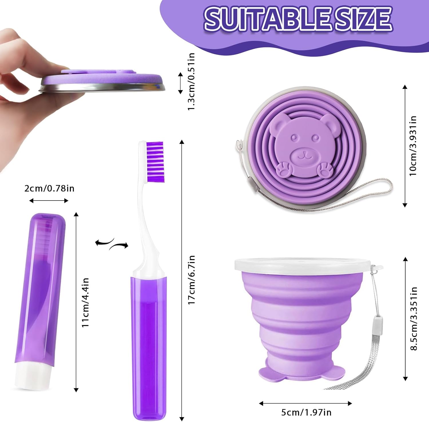 Toothbrush Travel Case, Travel Toothbrush Silicone Collapsible Toothbrush Cup, Travel Toothbrush Set Suitable for Business Camping Travel or Daily Use (Purple)