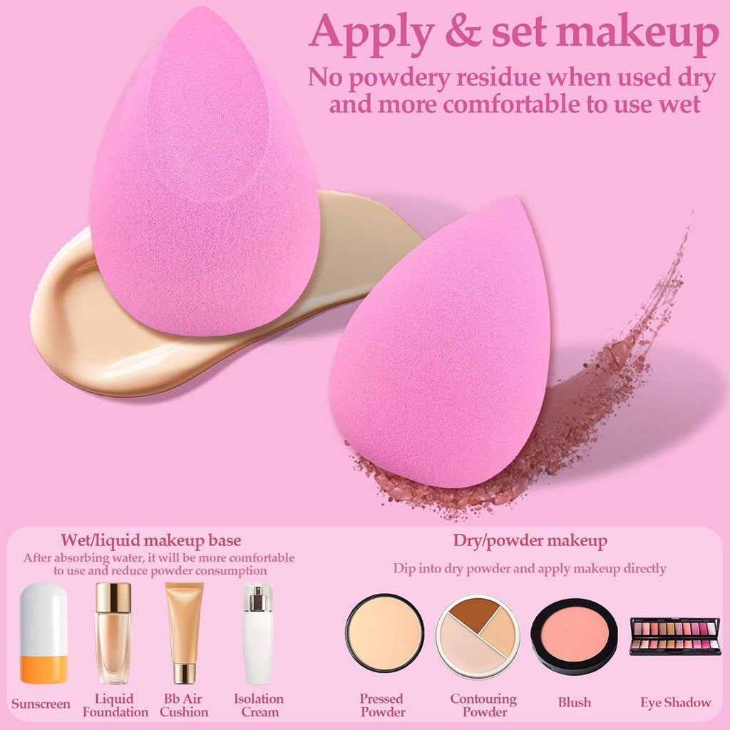 14 Pcs Make up Sponges Beauty Sponges Blender with 4 Pcs Powder Puff and 4 Pcs Mini Makeup Sponge for Foundation,Liquid,Powder,Concealer,Cream(Hot Pink)